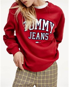 Бордовый свитшот с круглым вырезом и логотипом в университетском стиле Tommy jeans