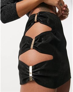 Черная мини юбка с декоративными вырезами Lioness