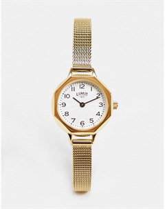 Золотистые часы с сетчатым ремешком и серебристым белым циферблатом Limit