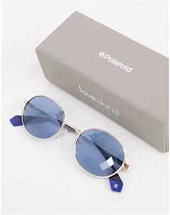 Круглые солнцезащитные очки в золотистой оправе с синими стеклами X Love Island Polaroid