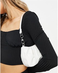 Объемная белая сумка на плечо со съемным ремешком цепочкой сборками и змеиным принтом Asos design