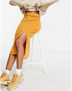 Трикотажная юбка миди золотисто коричневого цвета с разрезом Unique21