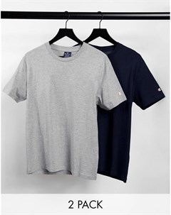 Набор из 2 футболок темно синего и серого цвета с маленьким логотипом Champion