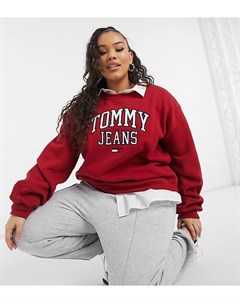 Бордовый свитшот с круглым вырезом и логотипом в университетском стиле Tommy jeans plus