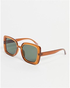 Солнцезащитные oversized очки в стиле 70 х с квадратной полупрозрачной оправой коричневого цвета Asos design