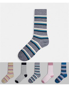 Набор из пяти пар носков синего цвета с полосками пастельных оттенков Burton menswear