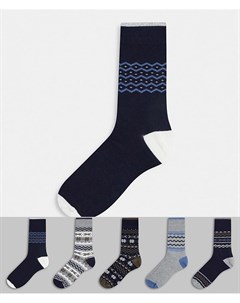 Набор из 5 пар темно синих носков с узором фэр айл Burton menswear