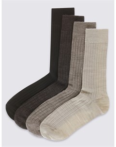 Носки с овечьей шерстью в текстурную полоску 4 пары Marks & spencer