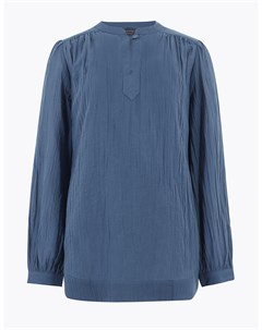 Удлиненная блузка из чистого хлопка с воротником стойкой Marks Spencer Marks & spencer