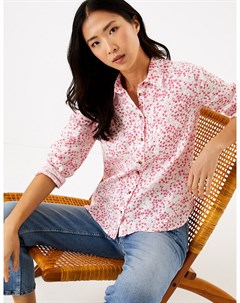 Рубашка с длинным рукавом из чистого льна с цветочным принтом Marks Spencer Marks & spencer