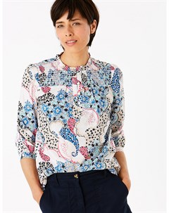 Хлопковая блузка с высокой горловиной и принтом Пейсли Marks Spencer Marks & spencer