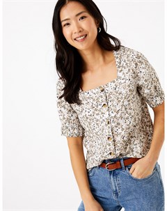 Льняная блузка с цветочным принтом и квадратным вырезом Marks Spencer Marks & spencer