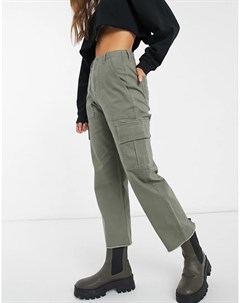 Прямые брюки цвета хаки с завышенной талией в утилитарном стиле Hollister