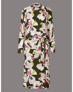 Платье рубашка миди с цветочным принтом и поясом Marks & spencer