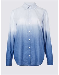 Рубашка из 100 го хлопка с принтом омбре и длинным рукавом Marks & spencer