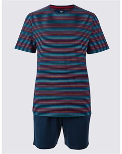 Пижама мужская из 100 хлопка однотонные шорты и полосатая майка Marks & spencer