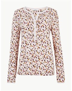 Блузка в цветочек с длинным рукавом и V образным вырезом Marks & spencer