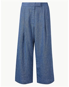 Широкие укороченные брюки из 100 льна Marks & spencer