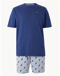 Пижама мужская из 100 го хлопка шорты и футболка с тропическим принтом Marks & spencer