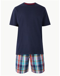 Пижама мужская из 100 го хлопка шорты в клетку и футболка с коротким рукавом Marks & spencer
