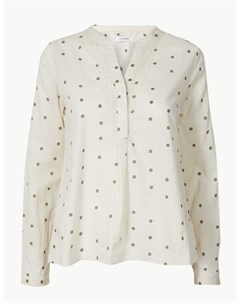 Хлопковая блузка в горошек с длинным рукавом Marks & spencer