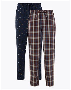 Комплект пижамных брюк из 100 го чистого хлопка с принтом 2 шт Marks & spencer