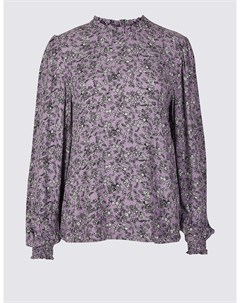 Блуза с длинным рукавом круглым вырезом и цветочным принтом Marks & spencer