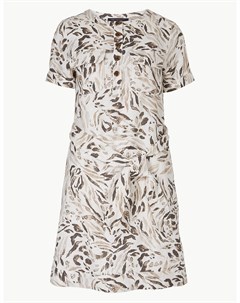 Льняное платье рубашка длиной мини с принтом животных Marks & spencer