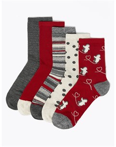 Комплект мягких носков с новогодним принтом 5 пар Marks & spencer