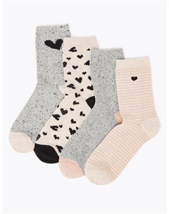 Хлопковые носки с принтом сердечки и полоски 4 пары Marks & spencer