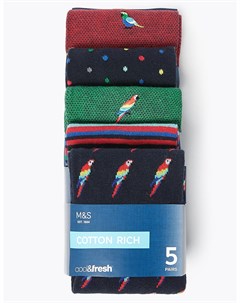 Мужские носки с принтом попугай полоски и горошек Cool Fresh 5 пар Marks & spencer