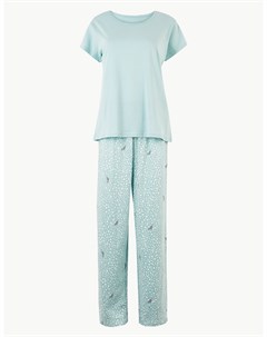 Пижамный комплект с коротким рукавом из чистого хлопка Marks & spencer