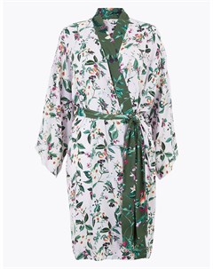 Короткий атласный халат с цветочным принтом Marks & spencer