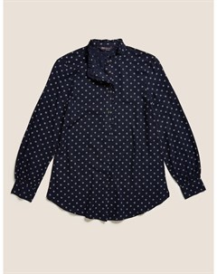 Блузка удлиненная с длинным рукавом из хлопка в горошек Marks Spencer Marks & spencer