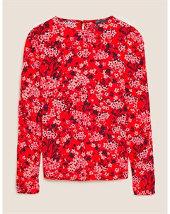 Блузка с объемными рукавами и круглым вырезом с цветочным принтом Marks Spencer Marks & spencer