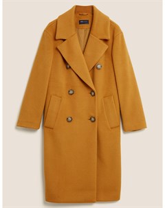 Двубортное удлиненное пальто с шерстью Marks & spencer