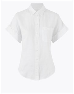 Льняная рубашка удлиненного кроя с коротким рукавом Marks Spencer Marks & spencer