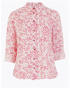 Рубашка с длинным рукавом из чистого льна с цветочным принтом Marks Spencer Marks & spencer