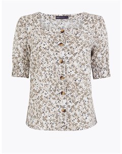 Льняная блузка с цветочным принтом и квадратным вырезом Marks Spencer Marks & spencer