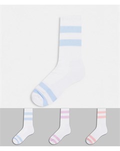 Набор из 3 пар белых носков с полосками в пастельных оттенках Burton menswear