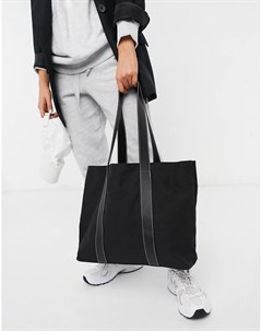 Черная парусиновая сумка тоут с ручками из искусственной кожи Asos design