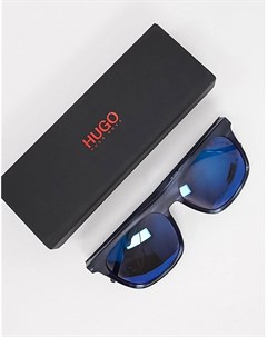 Квадратные солнцезащитные очки в черной оправе с синими линзами Hugo