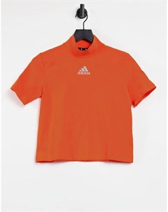Оранжевая укороченная футболка с короткими рукавами и высоким воротником adidas Training Adidas performance