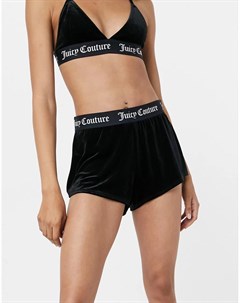 Черные бархатные шорты с логотипом на эластичном поясе от комплекта Juicy couture
