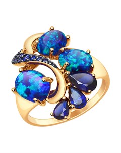 Кольцо из золота с синими корунд синт синими опалами и синими фианитами Sokolov