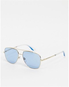 Солнцезащитные очки авиаторы с голубыми стеклами и золотистой оправой Marc jacobs