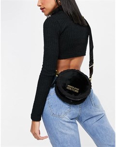 Черная маленькая сумка через плечо со вставками из искусственного меха Versace jeans couture