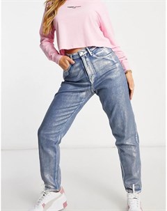 Голубые джинсы в винтажном стиле с завышенной талией и серебристым покрытием Tommy jeans