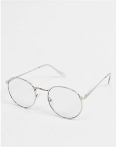 Круглые очки в металлической серебристой оправе с прозрачными стеклами и защитой от синего излучения Asos design
