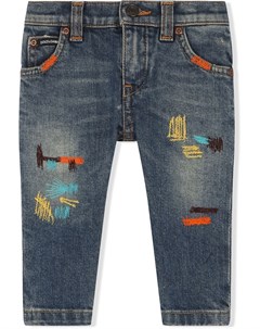 Прямые джинсы с вышивкой Dolce & gabbana kids